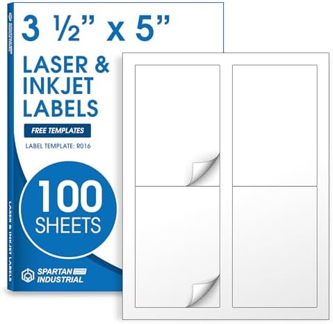 3.5" X 5" Matte White Printable Shipping Labels (100 Sheets, 400 Stickers) by SpartanIndustrial