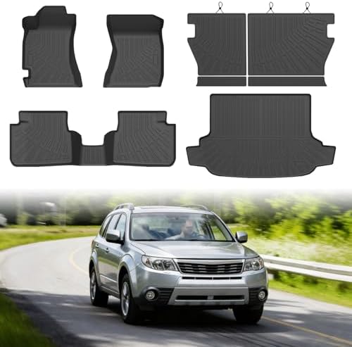 Forester Floor Mats - Car Mats for Subaru Forester 2009-2013, All Weather Full Set Cargo Liner with Backrest Mat for Forester Accessories, Heavy Duty Waterproof, Black by cartist
