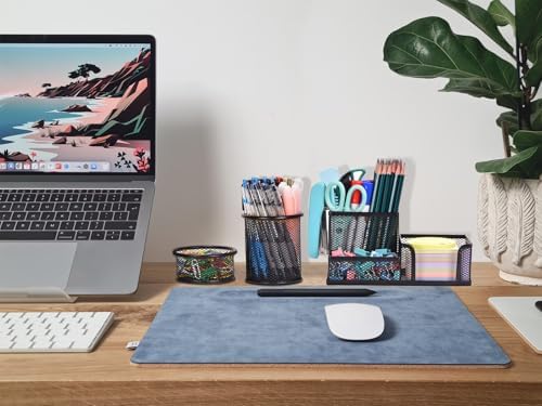 Freewindo Mesh Desk Organizer, Set of 3 Pen Holder Office Desk Accessories with Pencil Holder Sticky Note Holder, Pencil Cup and Paperclips Cup - Image 2