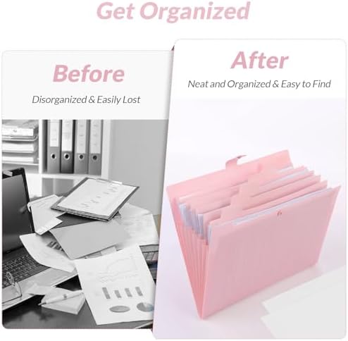 SKYDUE Expanding File Folder, Accordion File Organizer with 8 Pockets, Expandable Document Paper Receipt Holder for School Office Hospital, Letter/A4 Size Pink - Image 3