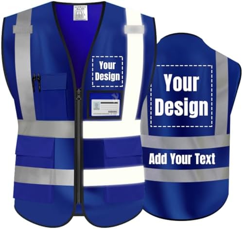 High Visibility Reflective Safety Vest Customize Logo Hi Vis Protective Workwear Outdoor Work Vest (XL, Navy Blue) by YOWESHOP