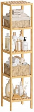 SMIBUY Bathroom Storage Shelf, 5-Tier Bamboo Rack Organizer, Multifunctional Shelving Unit for Living Room Bedroom Kitchen (Natural) by SMIBUY
