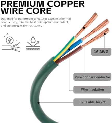 MaxWorks Heavy Duty 3-Foot Extension Cord, 16/3 SJTW, Triple Tap 3-Outlet Adapter, 125V/13A/1625W, ETL Listed, Indoor/Outdoor Use, Green (80697) - Image 6