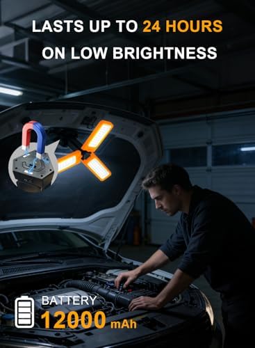 12000mAh Rechargeable LED Work Light with 74.8" Tall Stand, 2000/2500/3000 Lumens, Portable Cordless Work Light, 3000K/4500K/6000K Dimmable Camping Light with Detachable Tripod, Bag Included, Orange - Image 5