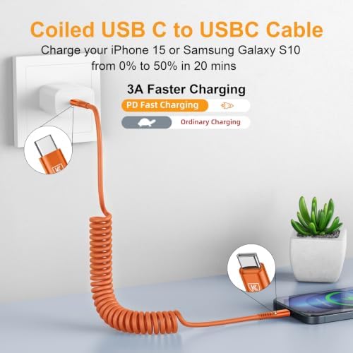 USB C to C Cable [3FT+6FT], Coiled USB C Fast Charging Cable for CarPlay - Image 2