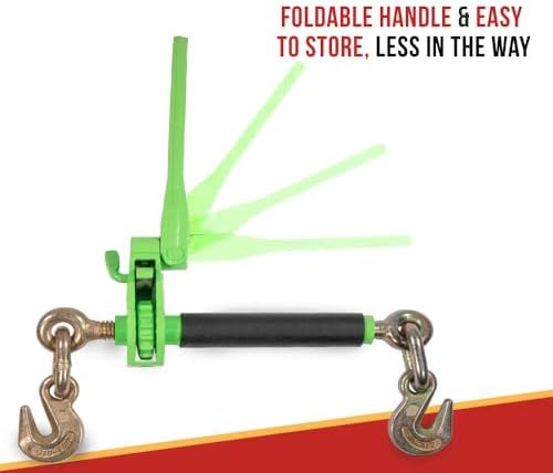 3/8"-1/2" Hi-Viz Green Heavy Duty Folding Handle Ratchet Load Binder w/Grab Hook 12,000 lbs WLL | Tie Down Hauling Chain Binders for Flatbed Truck Trailer - Image 5