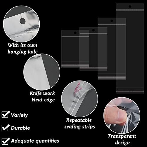 400Pcs Self Sealing Bag with Hang Hole Resealable Storage Bag Clear Plastic Hanging Bag for Packaging Necklaces Earrings Jewelry, 3.5 x 4.7inch, 3.5 x 5.5inch, 3.5 x 7.8 inch, 3.5 x 11.8 inch - Image 4