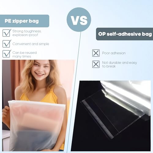 14x16 Inch Plastic Bags for Clothes Frosted Bags 50Pcs No Vent Holes - Image 4