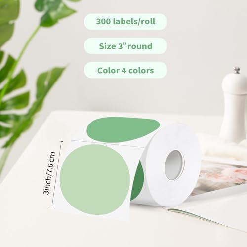 3 Inch Thermal Label,Sage Green Round Thermal Printer Label,Waterproof Thermal Stickers for DIY Logo Design,Name Tag,Thanks Card 300 Labels/Roll - Image 2