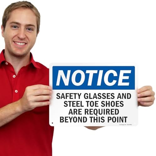 SmartSign Notice - Safety Glasses And Steel Toe Shoes Are Required Beyond This Point OSHA Metal Sign, 10 x 14 inches 40 mil Laminated Rustproof Aluminum, Made in USA - Image 4
