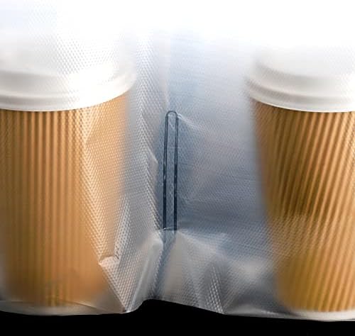DEAYOU 200 PCS Handle Drinking Poly Bag, Clear Plastic Drink Packaging Bag for Delivery, 15" L x 11" H Hanging Hole Cup Carrier Container with Handle for Take Out, Beverage, Hold 2 Cup, 33 OZ of Each - Image 3