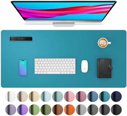 Aothia Leather Desk Pad Protector, Mouse Pad, Office Desk Mat, Non-Slip PU Leather Desk Blotter, Laptop Desk Pad, Waterproof Desk Writing Pad for Office and Home (Turquoise,31.5" x 15.7") by AothiaSimpleNaturalUnique