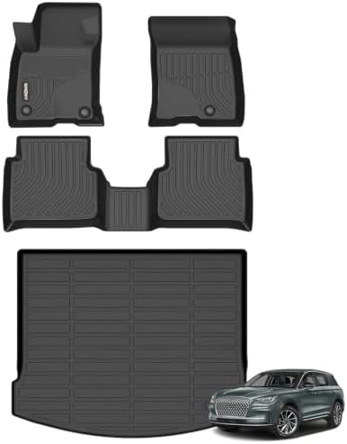 GINOWY-Floor Mats & Cargo Liner for Lincoln Corsair 2020-2025 2026 (Not for Plug-in Hybrid), TPE All Weather Corsair Car Floor Mats, Non-Slip Trunk Mat Corsair Floor Liners Accessories Black by GINOWY