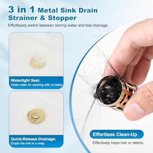 Hibbent 2 Pack Bathroom Sink Drain Strainer, 3 in 1 Pop Up Stopper - Image 6