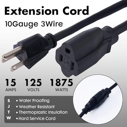 6 Ft Black Outdoor Extension Cord, 10 Gauge Heavy Duty - Image 2