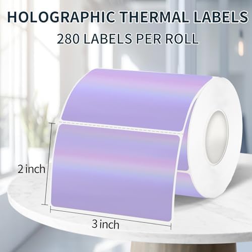 2" x 3" Holographic Thermal Label Stickers Purple,Printable Rainbow Glitter Thermal Printer Sticker Labels for Gift Wrapping, Self-Adhesive Name Price Tag DIY Custom Logo Design (280 pcs) - Image 2