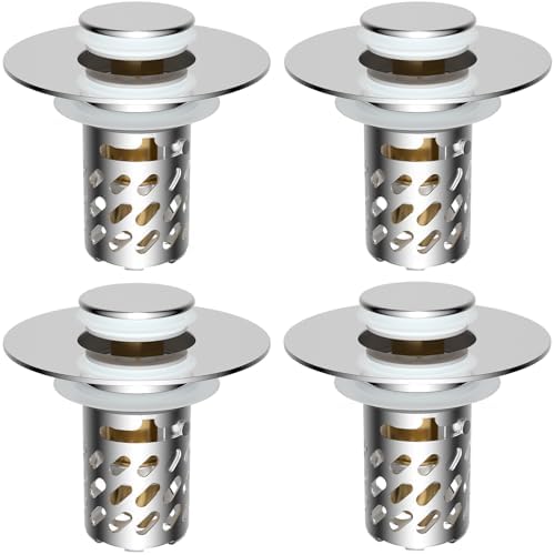 4-Pack All-Metal Bathroom Sink Stopper, Pop Up Sink Drain Strainer, Chrome by iFealClear
