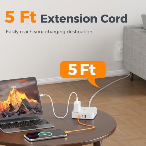 TESSAN Surge Protector Flat Extension Cord 5Ft, Flat Plug Power Strip, - Image 5