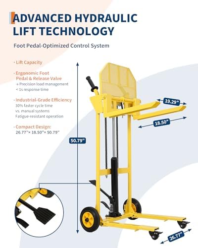 Hydraulic Material Lift, Heavy Duty 440lbs Capacity Pallet Truck Dolly, Lift Table,Fork Lift, 36" Max Lift Winch Stacker,Multifunctional Hydraulic Hand Truck with Steel Platform Board,Adjustable Forks - Image 2