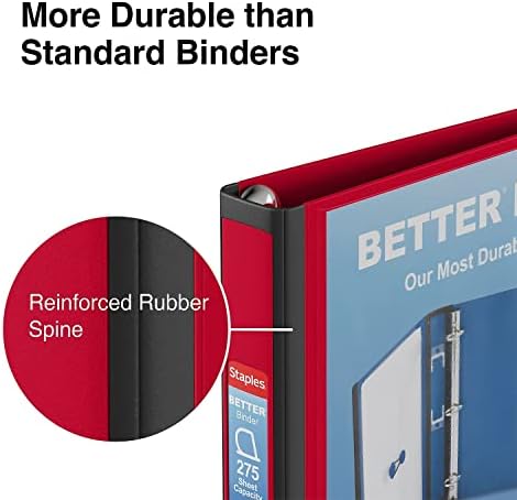 Staples Heavy-Duty 1-Inch D-Ring Binder, Red, Removable Spine Label - Image 4