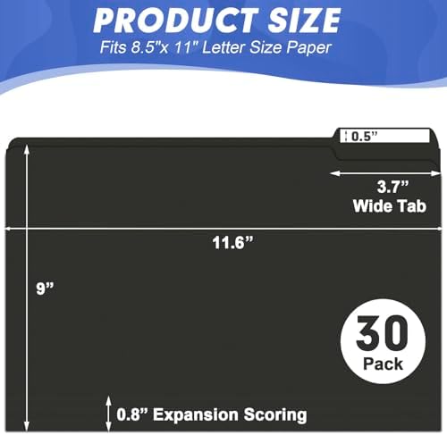 File Folder, HERKKA 30 Pack 1/3 Cut Tab File Folders, File Folders Great for Organizing and Filing, Letter Size, Black - Image 2