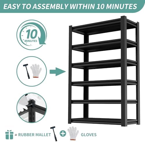 82" H Garage Shelving, 6 Tier Adjustable Heavy Duty Storage Shelves, 2500Lbs Capacity, Powder Coated Metal, Industrial Style, Suitable for Garage, Basement, Workshop - Image 6