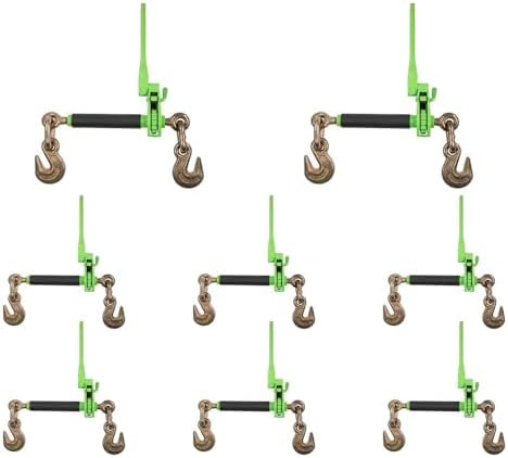 8 Pack 3/8"-1/2" Hi-Viz Green Heavy Duty Folding Handle Ratchet Load Binder w/Grab Hook 12,000 lbs WLL | Tie Down Hauling Chain Binders for Flatbed Truck Trailer by MyteeProducts