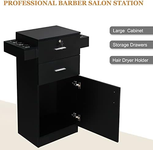 OmySalon Salon Stations for Hair Stylist, Beauty Salon Storage Cabinet, Hair Styling Equipement Set with a Large Storage Cabinet, 2 Drawers and 6 Hair Dryer Holders, Black - Image 6