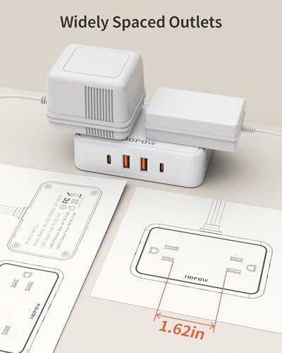 HOPOW Flat Plug Extension Cord, 4AC&2A2C, 6 FT Power Strip for Travel - Image 4