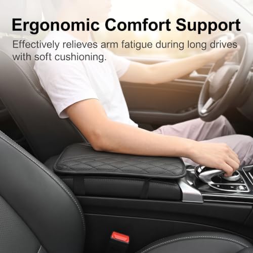 Microfiber Leather Car Armrest Cushion Pad, 11.81"x17.60" Center Console Cover with Dual Side Storage Pockets, Breathable Arm Rest Protector Fit for Sedan, SUV & Truck Interior (Beige) - Image 7