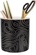 Large Capacity Pen Holder, Pencil Cup for Desk, Cute Makeup Brush Holder, Durable Ceramic Organizer Decor for College, Office, Classroom, Abstract Geometric Pattern by WAVEYU