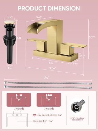 Cobbe Waterfall Bathroom Faucet, Brushed Gold 4 Inch Centerset 2 Pack - Image 7