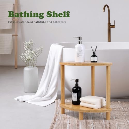 Bamboo Shower Stool for Inside Shower 2-Tier,Corner Shower Bench - Image 2