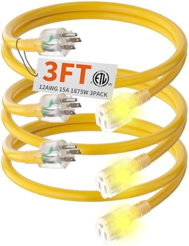 HUANCHAIN 12 Gauge Heavy Duty Outdoor Extension Cord 3FT 3Pack Waterproof by huanchain