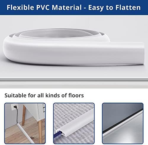 ZhiYo 6ft Cord Covers for Wires on Floor, Cord Hider Floor Hide Power Extension Cords, Soft PVC Cable Cover Cable Protector, Wire Cavity W0.47in H0.28in, White - Image 5