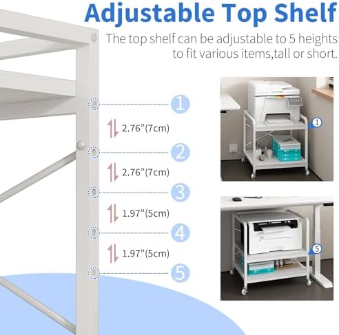 METYERRY Under Desk Printer Stand with Power Outlet, Adjustable Shelf,White - Image 6