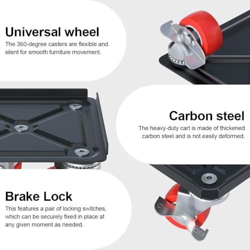 Fivepears Furniture Lift Mover Tool Set-3000 lb,5-Wheel Heavy-Duty Furniture Dolly with Handle,360°Swivel Casters Trolley-Ideal for Moving Heavy Machinery, Equipment, Pianos, Couches and Carpeted - Image 3