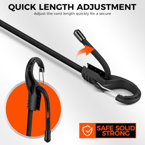 4-Piece 36-inch Adjustable Bungee Cords with Hooks, Easily Adjust from 7" to 36", Heavy Duty Outdoor Carabiner Bungee Cords, Black Super Elastic Cord for Cargo, Camping, Tents, Luggage - Image 4