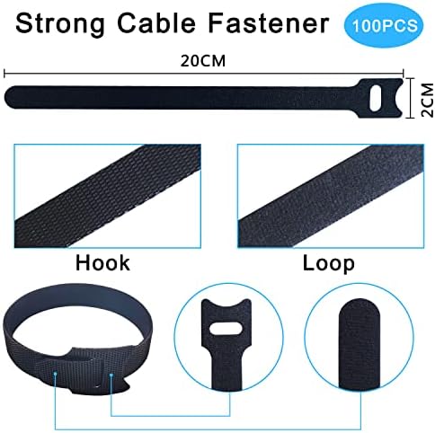 100pcs Reusable Cable Ties 7.8 In |Adjustable Cord Straps&Wire Wraps|Hook and Loop Cable Management Organizer - Image 2