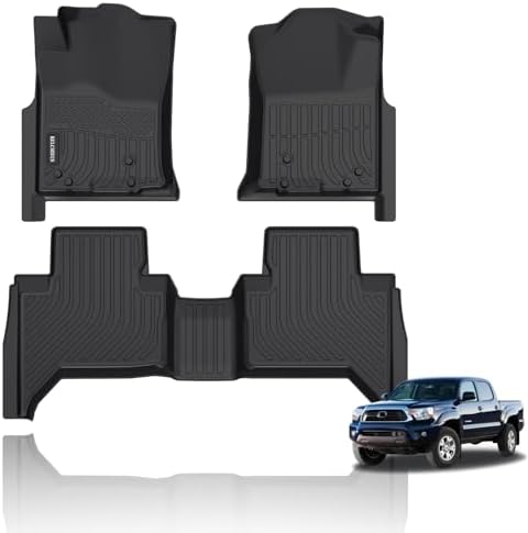KELCSEECS All Weather Floor Mats Fit for Toyota Tacoma Double Cab 2005-2015 (Only for Automatic Models) Car Mats TPE Floor Liners Tacoma Accessories Front& Rear Row by KELCSEECS