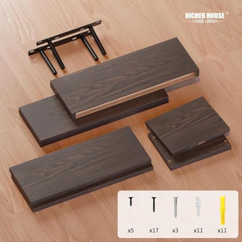 RICHER HOUSE 3-Set Walnut Floating Wall Shelves, Bathroom Shelf Over Toilet - Image 3