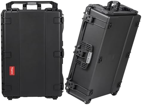 Regetek Rolling Case with Foam, 37 x 25.5 x 12 Inch, Transport Hard Case with Wheels/ 3 Large Handles for Camera, Tool, Equipment, Crushproof,Waterproof, Lockable, Inner 33.66" x 22.64" x 9.06" by Regetek