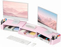 OPNICE Desk Organizers and Accessories, Dual Monitor Stand Riser with Drawer and 2 Pen Holders, Desk Shelf Computer Racks for Office Workspace Organizers, Desktop Organization (Peach-Pink) by OPNICE