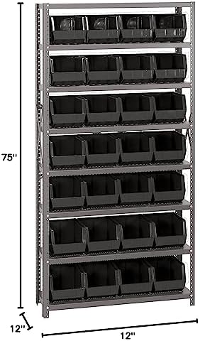 Quantum Storage Systems QSBU-239BK Giant Open Hopper Steel Shelving System, 12" D x 36" W x 75" H, with 8 Shelves and 28 QUS239 Bins, Black - Image 2