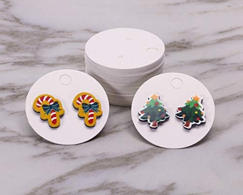 Shapenty 4cm Diameter Small Round Blank Kraft Paper Ear Studs Earring Display Cards Price Label Tag Jewelry Cards Holder, 50PCS (White) - Image 2