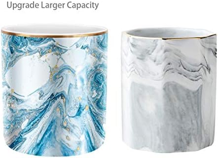 Pen Pencil Holder for Desk, Marble Desk Decor Organizer, Durable Ceramic Pencil Cup Holder Marble Design Makeup Cups for Brushes for Office, Classroom, Blue - Image 4