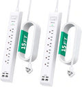 2 Pack Extension Cord 15FT, Power Strip Surge Protector with 6 Outlets and 4 USB Ports (2 USB C), Flat Plug Overload Protection, Extension Cord with Multiple Outlets, Wall Mount for Home Dorm College by Mifaso