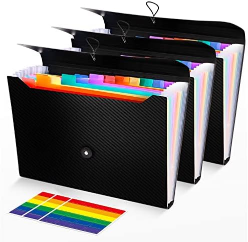 3Pcs Expanding File Folder, 13 Pockets Accordion File Holder Organizer, A4 Letter Size Paper Document Receipt Organizer Accordian Filing Folder for Classroom, Home, Office and Travel by Nicecho