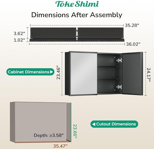 TokeShimi 36 x 24 Black Recessed Medicine Cabinets, Assembly Required, Bathroom Mirror Medicine Cabinet, Lightweight Aluminum Frame， Stepless Adjustable Shelves, Tempered Glass - Image 2