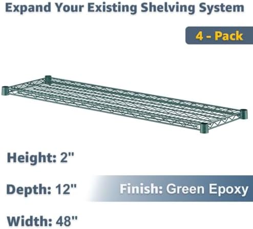 4-Pack Commercial 12"x48" Green Epoxy Wire Shelves NSF Heavy Duty Storage Rack Parts - Image 2